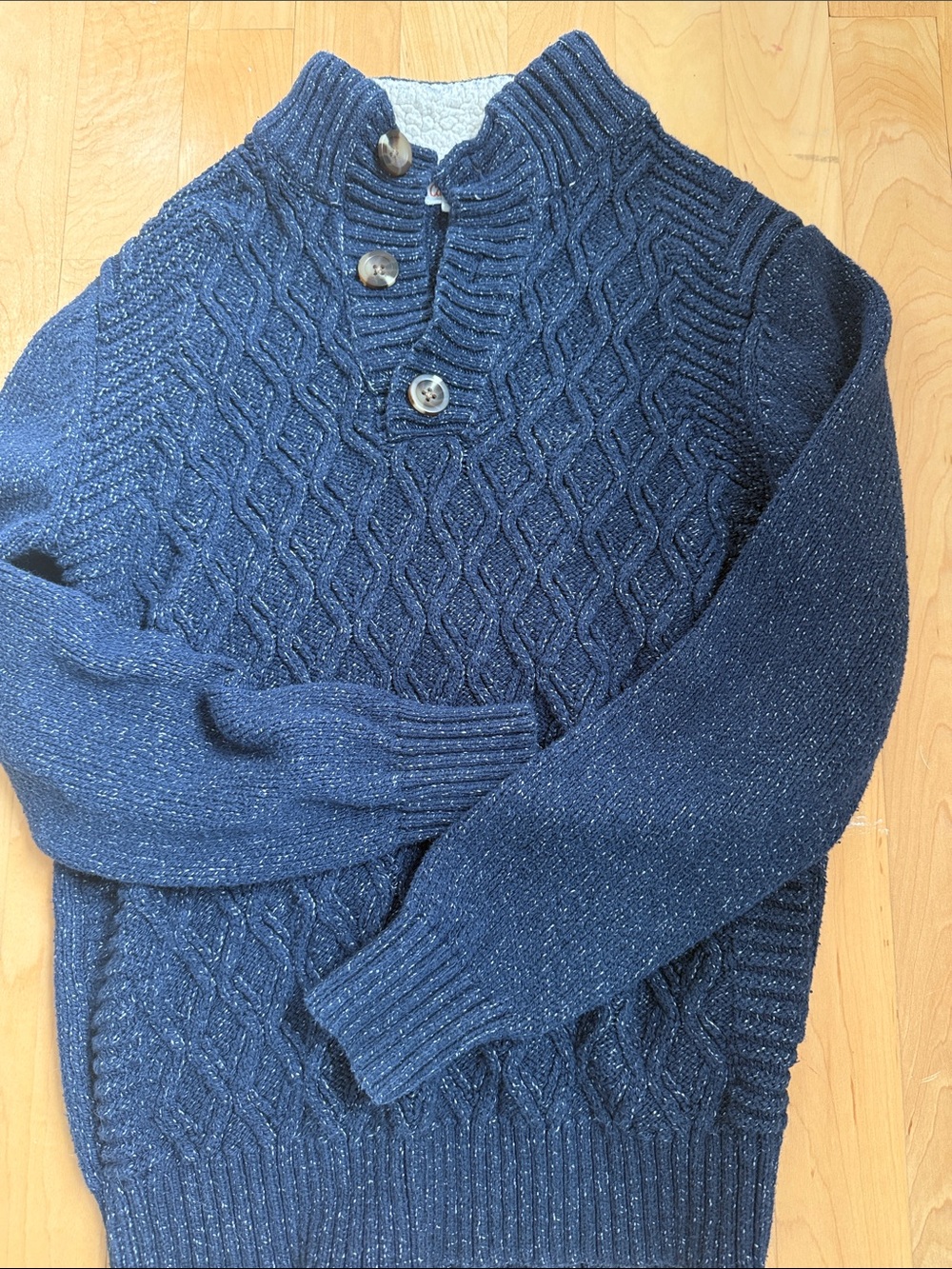 Cat & Jack Navy Blue Cable-Knit Zip Pullover with Buttoned Mock Neck